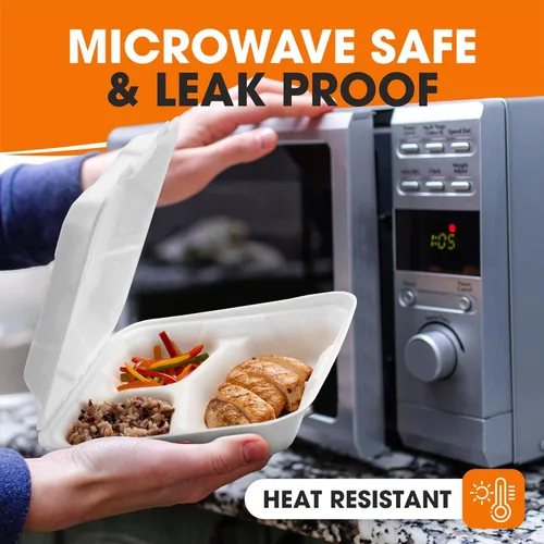 Vista 8 de Cheer Collection Recipientes compostables para llevar de 8 x 8 (paquete de 50) – Contenedores ecológicos para microondas Contenedores de alimentos