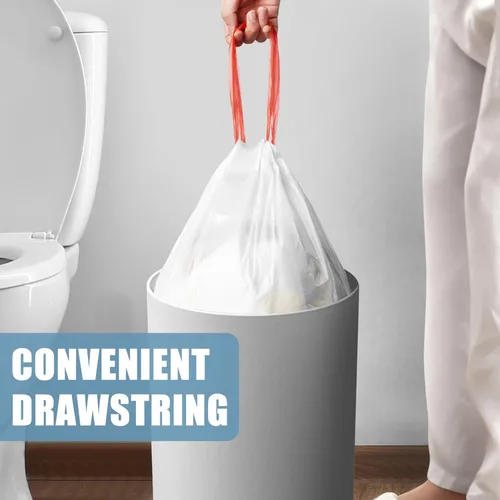 Vista 2 de Bolsas de basura pequeñas de 4 galones, sin desgarros con cordón, bolsas de basura blancas sin perfume, 60