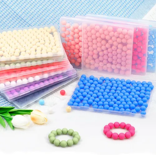 Vista 5 de 120 piezas de abalorios de silicona FIVEIZERO, abalorios de silicona redondos de 15 mm a granel en negro para hacer llaveros, pulseras, collares