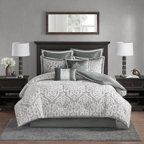 Vista 14 de Madison Park Odette Juego de Edredón Acogedor Jacquard con Diseño de Medallón de Damasco - Moderno Para Todas las Estaciones, Ropa de Cama