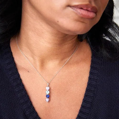 Vista 4 de EVE'S ADDICTION Collar de corazón de piedra natal de imitación de 4 piedras (16 pulgadas), collar de plata de ley 925 con forma de corazón