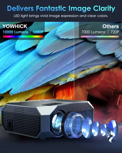 Vista 3 de YOWHICK Proyector 4K con WiFi y Bluetooth, 12000L Native 1080P Proyector de película portátil para exteriores, proyector de video inteligente, 50%