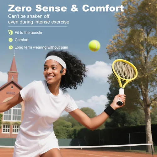 Vista 3 de Auriculares de conducción ósea – Auriculares Bluetooth de oreja abierta con micrófono, auriculares de conducción ósea con 12 horas de tiempo