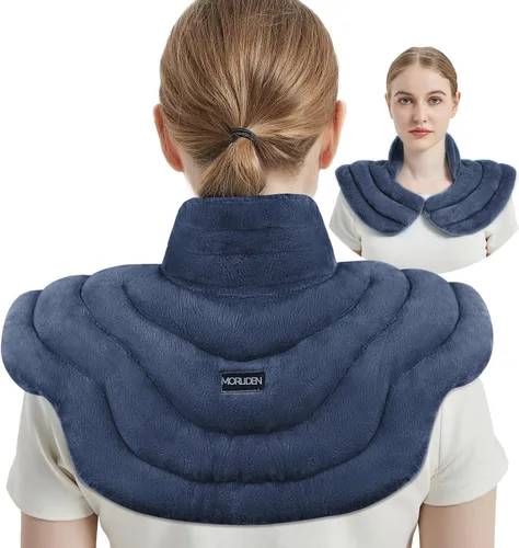 Vista 24 de Almohadilla térmica para microondas con funda lavable, almohadilla térmica de microondas de 8 x 18 pulgadas para cuello y hombros, bolsa de frijoles