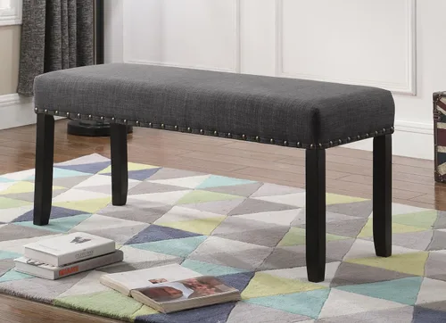 Vista 3 de Roundhill Furniture Biony Fabric Dining Bench with Nailhead Trim, Grey
