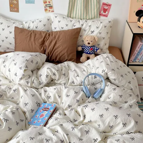 Vista 180 de mixinni Juego de funda de edredón de algodón floral para niñas y adolescentes, con lazos de cremallera, fácil cuidado, ultra suave y transpirable