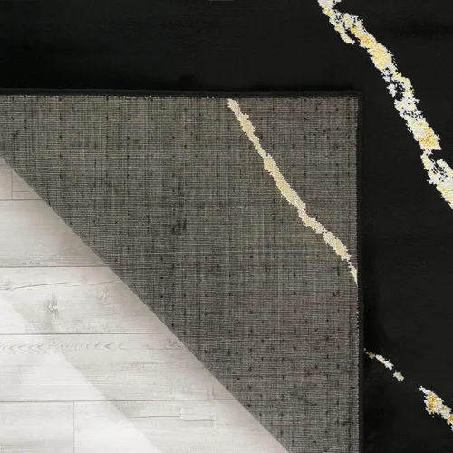 Vista 4 de Antep Rugs Babil - Alfombra moderna abstracta de mármol dorada de 8 x 10 pies para interiores (negro, 7 pies 10 pulgadas x 10 pies)