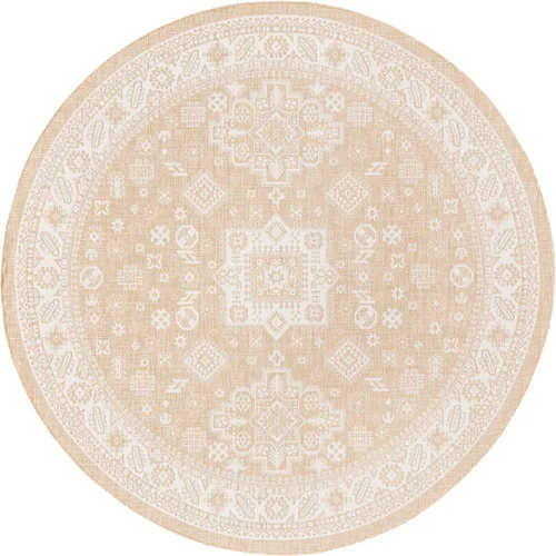 Vista 234 de Unique Loom Outdoor Aztec Collection Alfombra de área - Chalca (10 pies, redonda, azul/marfil)