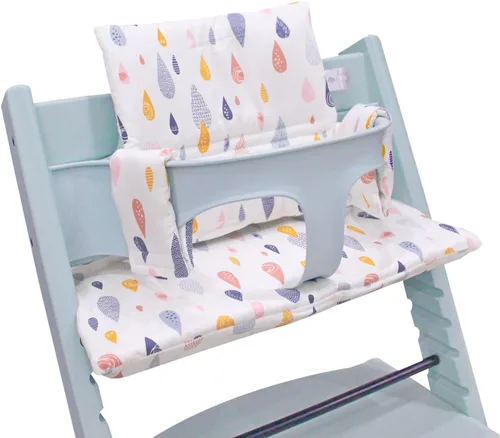ZARPMA Cojín para silla alta compatible con Stokke Tripp Trapp Chiar, funda de tela de algodón rellena con acolchado de algodón (gotas coloridas)