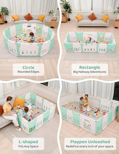 Vista 5 de Corralito para bebés Dripex, corral plegable de 10 paneles para bebés y niños pequeños, área de juego portátil ajustable, centro de actividades