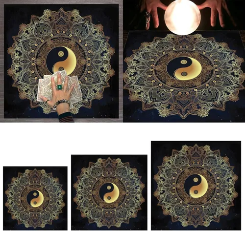 Vista 2 de Tapete de adivinaciones de péndulo de forma cuadrada, mantel de altar, tablero de juego de cartas, mantel metafísico, tapete de juego de mesa