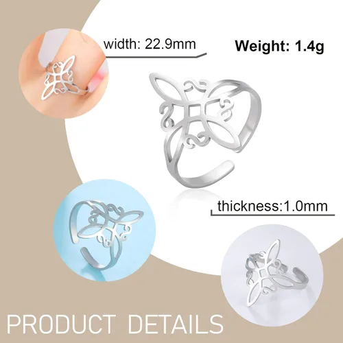 Vista 5 de Dreamtimes Witch Knot Ring for Women Stainless Steel Adjustable Open Finger Rings Celtic Quaternary Wiccan Witches Knot Ring Witchcraft Amulet