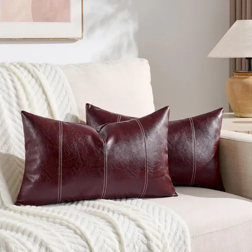 Vista 12 de Fancy Homi - Paquete de 2 fundas de almohada decorativas de cuero sintético verde oscuro de 20 x 20 pulgadas para sofá y cama, decoración moderna