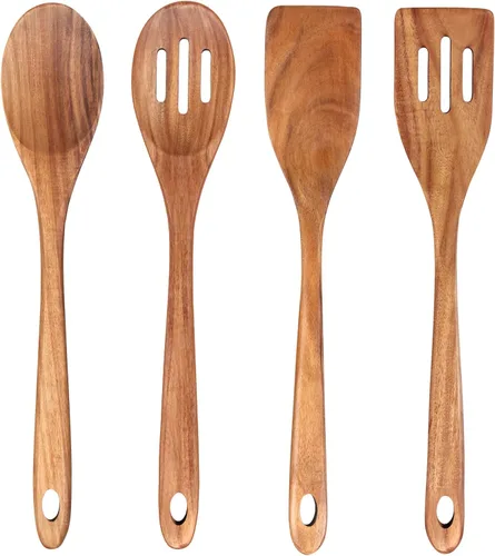 Vista 8 de Cuchara de madera grande de 14 pulgadas para utensilios de cocina, cucharas para mezclar para hornear, servir cuchara de madera, espátula