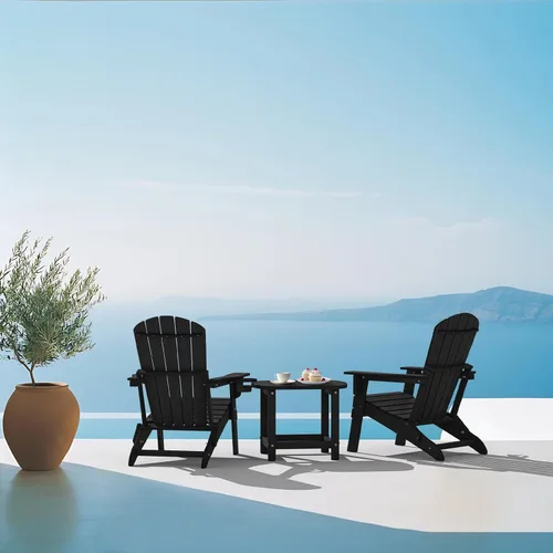 Vista 2 de Plawdlik Silla plegable Adirondack, probada por SGS, textura de madera con portavasos, resistente a todo tipo de clima, HDPE, cómoda para piscina