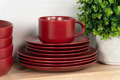 Vista 4 de 10 Strawberry Street Wazee - Juego de vajilla mate Coupé, 16 piezas, color rojo