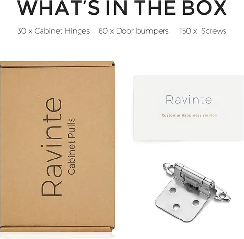 Vista 67 de Ravinte Paquete de 2 (1 pares) de bisagras superpuestas de gabinete de 1/2 pulgada, montaje facial semicerrante de cierre automático, accesorios