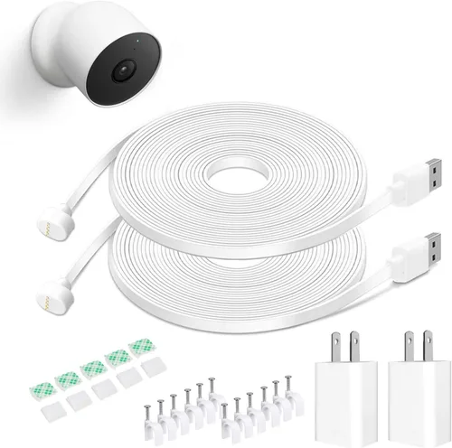 Vista 9 de DIANMU Cable de alimentación y adaptador de 20 pies para Google Nest Cam para exteriores o interiores (batería), cable de carga resistente a