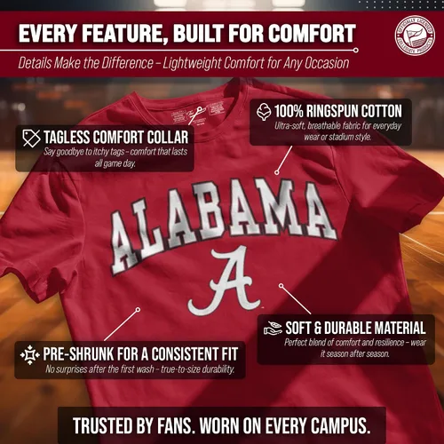 Vista 3 de Campus Colors NCAA - Camiseta de algodón para adulto, unisex, para el día del juego Camiseta con licencia oficial de la NCAA, algodón hilado