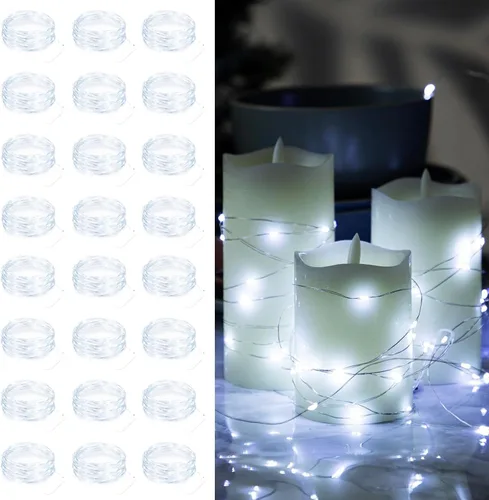 Vista 8 de Yiaht Paquete de 24 luces de hadas que funcionan con pilas, 7 pies, 20 luces LED impermeables de Navidad, alambre plateado, luciérnaga, luna
