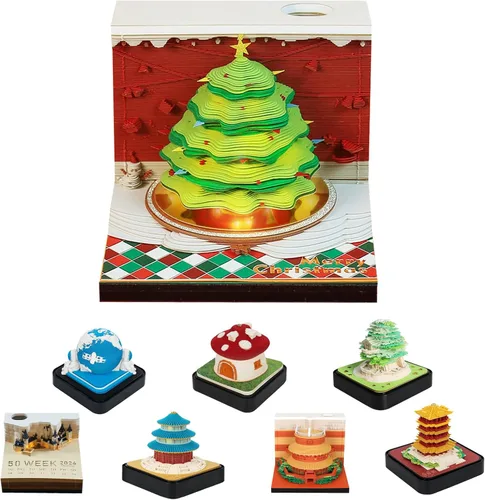 Calendario de piezas de tiempo 3D 2024, bloc de notas con calendario de luces LED, calendario de escritorio creativo, bloc de notas, escultura de