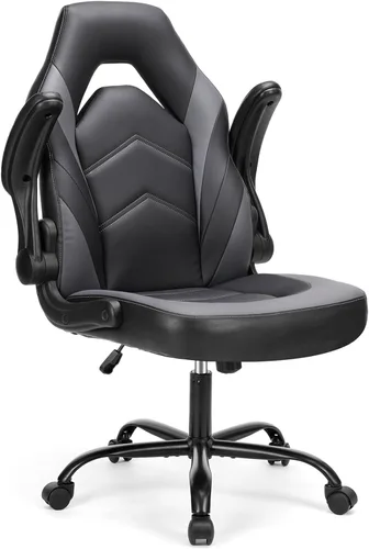 Vista 10 de Sweetcrispy - Silla de escritorio para juegos de computadora, ergonómica, cómodo soporte lumbar, piel sintética, reposabrazos abatibles, ajustable