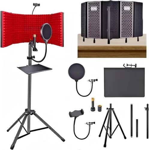 Vista 8 de SYLPHID Escudo de aislamiento de micrófono con filtro pop y soporte y clip para teléfono, plegable de triple capa a prueba de sonido, cubierta