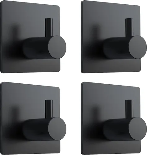 VIS'V Ganchos adhesivos para toallas, impermeables, para pared de ducha, 2 tiras adhesivas adicionales, color negro, 4 unidades