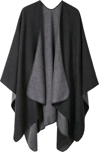Vista 140 de Urban CoCo Poncho de colores para mujer, chal con frente abierto, color en bloques