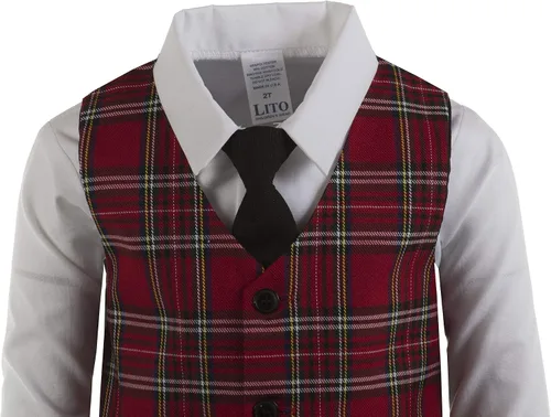 Vista 2 de Conjunto de pantalones negros para niños con juego de chaleco de vacaciones rojo