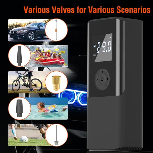 Vista 5 de Mini Portable Air Compressor 150 PSI Rechargeable Electric Air Pump DC12V Tire Inflator with Digital Display LED Light USB Charging for Car