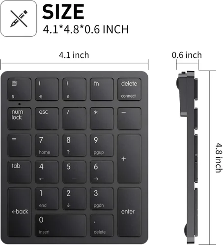 Vista 5 de havit Teclado Numérico Bluetooth Inalámbrico Teclado Numérico Portátil Mini de 26 Teclas para Contabilidad Financiera, Recargable, para Windows