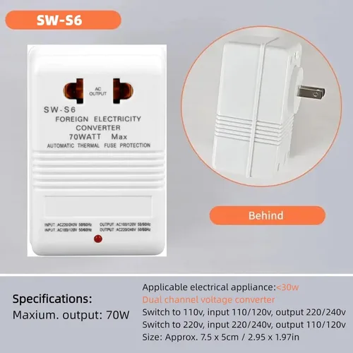 Vista 4 de Convertidor de voltaje 70W 110V/120V a 220V/240V Step-Up&Down Transformador de voltaje para viajes
