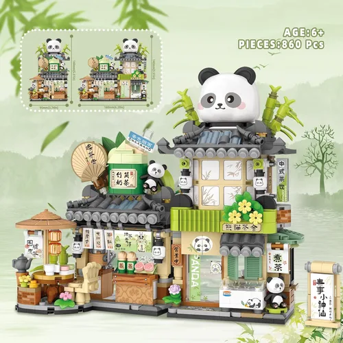 Vista 7 de Street View Cute Cat Shop Mini Bloques de Construcción, Juguetes de Construcción Creativos MOC Set de Construcción de Animales Lindos para Niñas