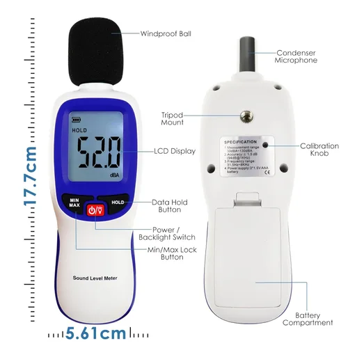 Vista 9 de Medidor de decibelios inalámbrico, medidor de nivel de sonido Bluetooth con registro de datos de aplicaciones y alarma, probador de sonido de audio