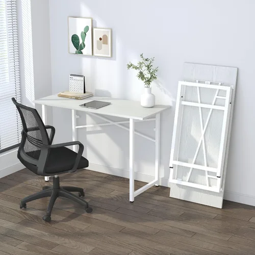 Vista 187 de Escritorio plegable de 47 pulgadas, no requiere montaje, mesa de oficina en casa, escritorio de campamento para computadora de juegos, color beige