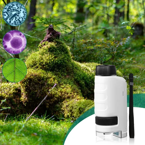 Vista 6 de Tellegloww Paquete de 6 microscopios de bolsillo, 60 x 120 x con luz LED, mini microscopio portátil de mano para educación, aprendizaje, exploración