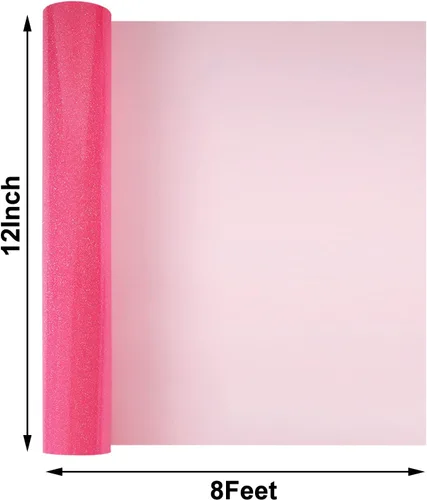 Vista 3 de FUNKAKA Rollos de vinilo de transferencia de calor HTV rosa fluorescente con purpurina, vinilo de poliuretano para planchar de 12 pulgadas x 8 pies