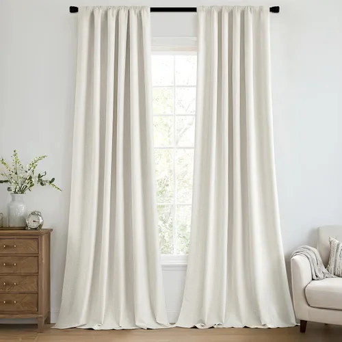 Vista 24 de MIULEE Cortinas 100% opacas de 63 pulgadas de largo, 2 paneles para dormitorio, cortina gruesa negra para oscurecer la habitación, pestaña trasera