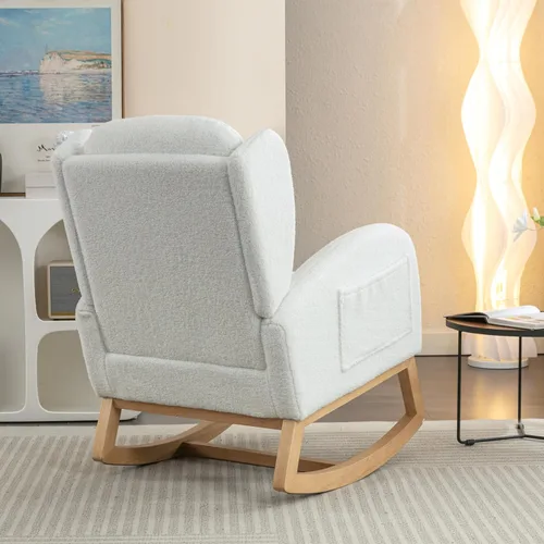 Vista 4 de Setawix Silla mecedora de peluche para guardería, silla mecedora tapizada para sala de estar, sillón con respaldo de sherpa de ocio, silla mecedora