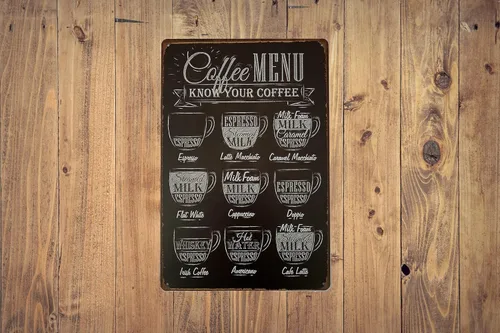 Vista 5 de ERLOOD Cartel para bar "Coffee Menu, Know Your Coffee" para pared, estilo retro 12 x 8 pulgadas