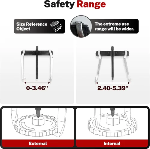 Vista 2 de BILITOOLS Extractor de engranajes de 3", de 2 mordazas, interno y externo para la extracción de poleas, volantes, rodamientos y brazos