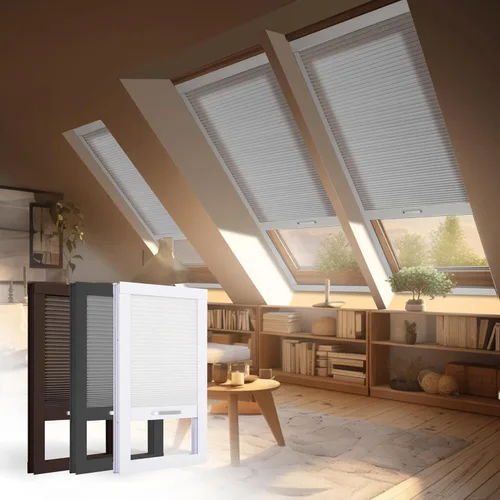 Vista 14 de BERISSA Persianas opacas manuales, sin cordón, con marco de aluminio, oscurecimiento de habitación, persianas de panal para techo de ático