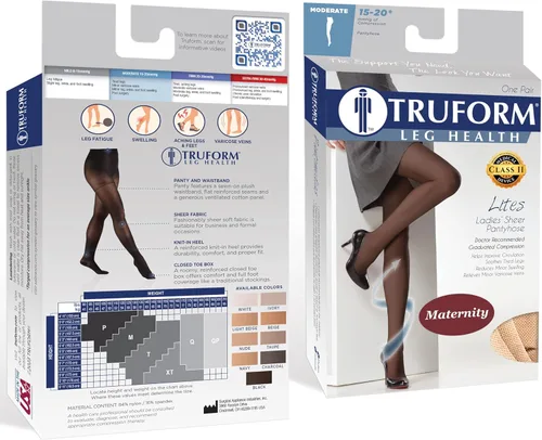 Vista 3 de Truform Sheer Pantyhose de maternidad, compresión de 15-20 mmHg, soporte de abdomen, 20 denier, beige, M