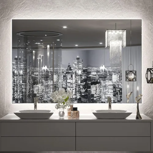 Vista 11 de TETOTE - Espejo retroiluminado de 84 x 32 pulgadas con luces LED para baño, antiempañante, espejo iluminado regulable (horizontal/vertical), espejo