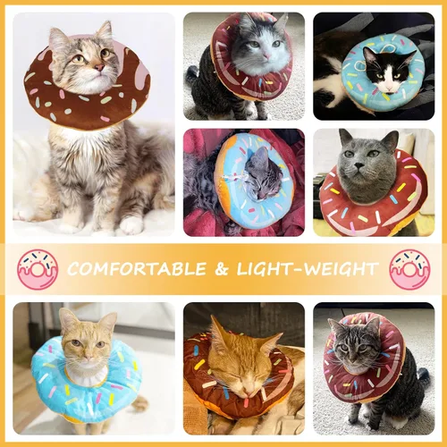 Vista 2 de Collar de cono de gato suave, collar de dona para gato, collar ajustable para cirugía para curación de heridas, los collares Elizabeth son adecuados