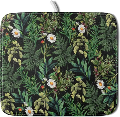 Vista 21 de Tapete de secado de platos con diseño de pájaro rojo de Feliz Navidad, absorbente y de secado rápido, protector para encimera de cocina, 18 x 24