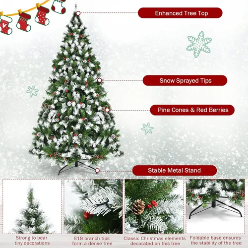 Vista 5 de Happygrill Árbol de Navidad preiluminado de 6 pies con 250 luces LED blancas cálidas y 818 puntas de PVC, 8 modos de iluminación, árbol artificial