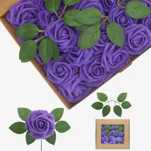 Vista 27 de Flores artificiales, rosas falsas de espuma de aspecto real, combo de flores artificiales de boda para ramos de boda, centros de mesa, arreglos