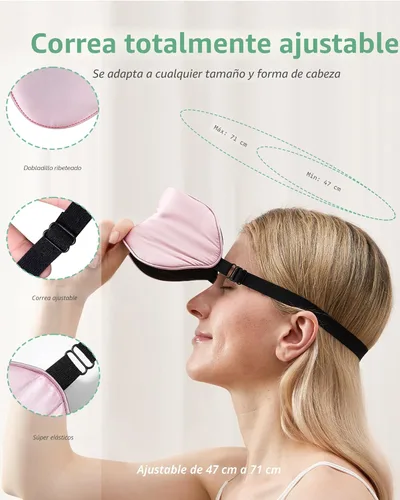 Vista 5 de BeeVines Paquete de 2 máscaras para dormir, 100% seda de morera real, máscaras de ojos de seda pura natural con correa ajustable para dormir, 100%